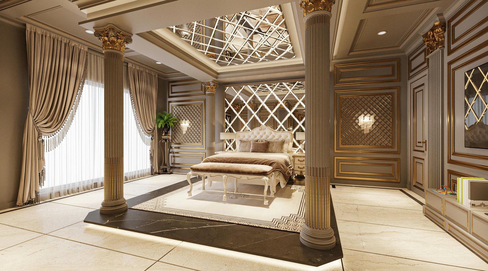 Calm bedroom setup with layered textiles.